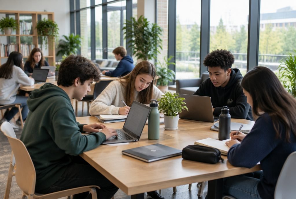 Espace de co-learning où des collégiens et lycéens travaillent ensemble